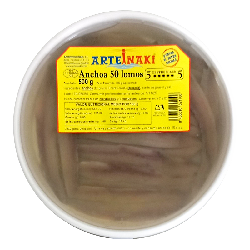 ANCHOA FILETE EXTRAGRANDES EN ACEITE 6/300g.Escur.(50apx.) 