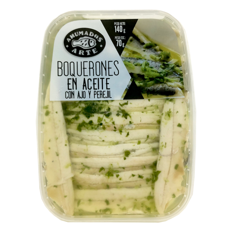 BOQUERONES ALIÑADOS CON AJO Y PEREJIL 140g PESO NETO (ARTE)