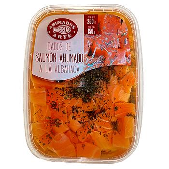 SALMÓN AHUM.DADOS Aceite/albahaca 250gr. PESO NETO (ARTE)